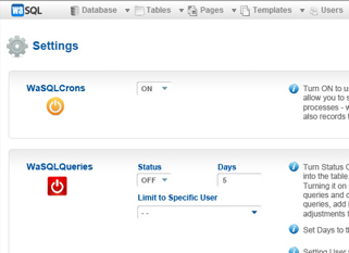 WaSQL Admin Interface Screenshot